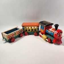 Fisher Price 1963 Huffy Puffy Wooden Train Set Vintage, Pull-Along Toy Eye Move