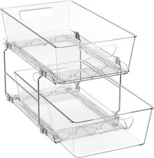 2 Tier Basket Drawer Cabinet Pull-Out Organizer, Clear