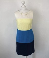 Hobbs Linen Sleeveless Dress Block Coloured Blue Yellow Size 10 UK Ladies Summer