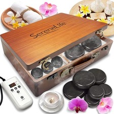 SereneLife PSLMSGST70B Heating Box Hot Stone Massage Kit with Warmer