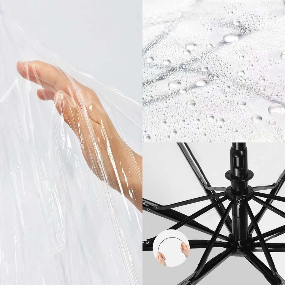 Durchsichtiger Regenschirm Sturmfest für Regen Windsicherer Sturm Taschenschirm  - Bild 3 von 4