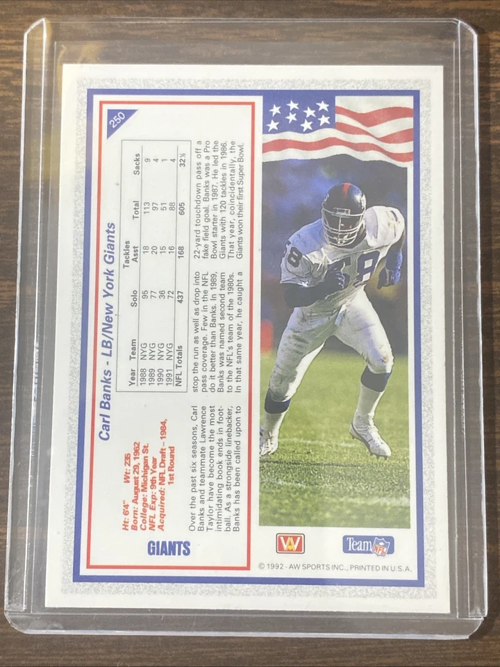 1992 All World - Carl Banks #250 New York Giants - Image 2 of 2
