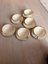 6er Set Rosenthal Classic Rose Monbijou Bouillontassen mit Untertellern Goldrand