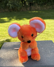 Vtg Orange Mouse Stuffed Animal Plush Nylon Rope Tail Small 7" Halloween Color