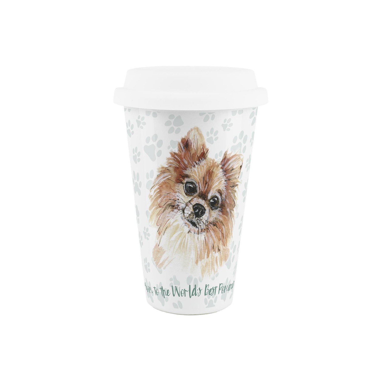 Pomeranian Dog Mum Ceramic Travel Mug - Novelty Dog Portrait Reusable Cup Gift