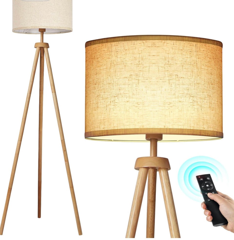 NIOB Modern Wooden Tripod Floor Lamp for Living Room Decor