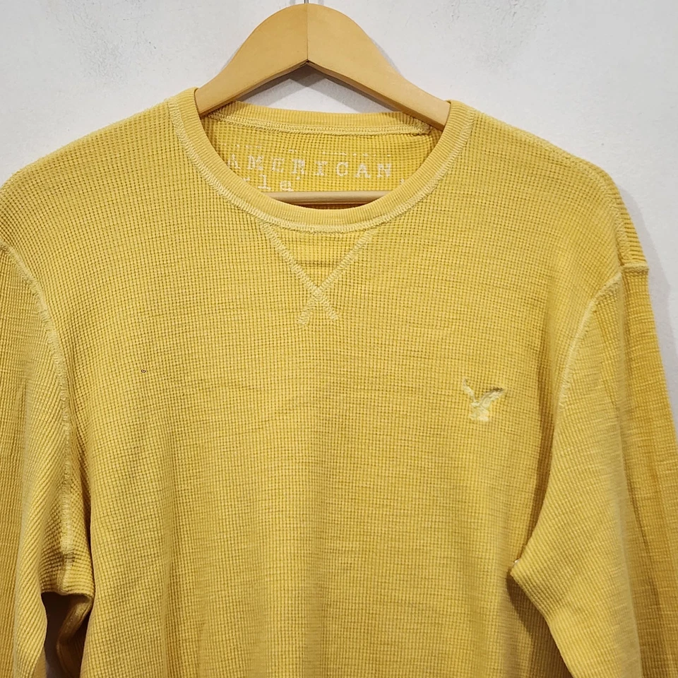 American Eagle Thermal Knit Long-Sleeve Shirt Vintage Fit Soft Yellow Sz L - Image 2 of 4