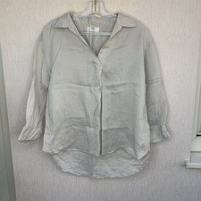 Uniqlo Ladies pure Linen Popover Tunic Shirt Top Size small grey 3/4 Sleeve