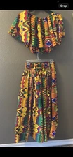African Print Two Piece Skirt And Top Set Size S Multicolored