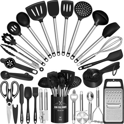Kitchen Utensils Set- 34 Pcs Silicone Cooking Utensils Set for Nonstick Cookware