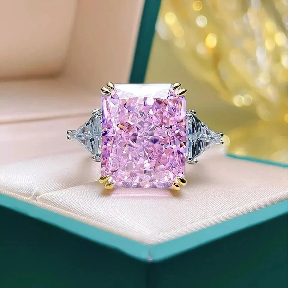 7 kt zertifizierter natürlicher rosa Diamantring strahlende Form VVS1 Weißgold-Finish - Bild 4 von 4