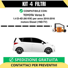 Kit 4 Filtri Tagliando per TOYOTA Verso S 1.4 D-4D 66 kw Diesel 2010-2016