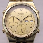 Vintage 1980s Seiko Quartz Chronograph Mens Watch Day Date Gold Tone 7A38-7289