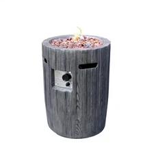 Tube 19.7 In. Outdoor Cast Iron and Magnesium Oxide Gas Fire Pit with Rain Cover
