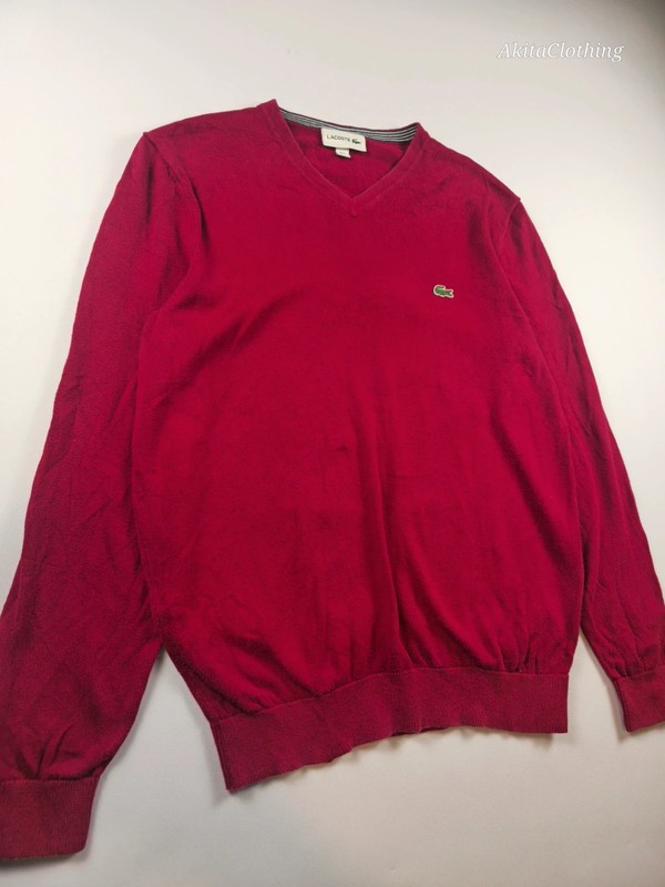Lacoste Modern V Neck Jumper Slim Fit Burgundy Cotton Small 345 image 2