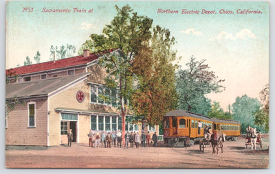 #ad Sacramento Train Northern Electric Depot Chico California Postcard 1400 $19.99