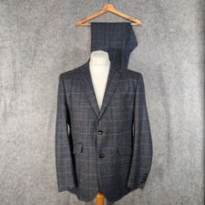 Walker Slater Suit Size 44R W38 L28 Blue Wool Tweed Plaid 2 Piece Country Martin