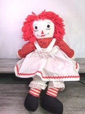 Handmade Raggedy Ann Doll Red And White Apron Heart Floral Dress Large 25 inch