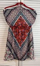 Womens Multicolor Express Print Cover Up Dress Size XS tie around the neck knee