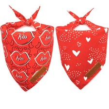 Valentine's Day Dog Bandanas 2 Pack Reversible Heart Dog Scarf for Boy and Gi...