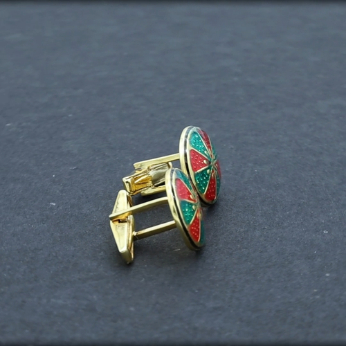 Vintage Red Green Enamel Cufflinks | Sterling Silver Gold Plated Men Accessories - Video 1 of 1