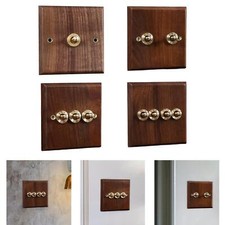 Wooden Light Switch Plate Premium Vintage Design Easy Installation Brass Lever