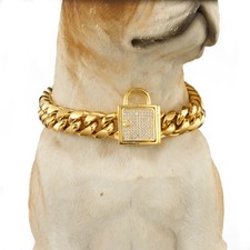 24" Strong Pet Dog Choker Collar Crystal Stainless Steel Clasp Miami Curb Chain