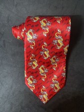 Chinese Golden Dragon Tie Red  Yellow Novelty Necktie Silk Handmade 55  x 4"