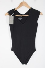 NWT Everlane XS Black Cap Sleeve Supima Cotton V-Neck Ballet Bodysuit Top