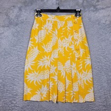 Ungaro Parallele Paris Womens 4 Skirt Yellow Pineapple Pleated Side Button -Flaw
