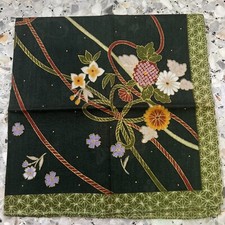 ART VINTAGE JAPANESE STYLE GREEN ROPE HANKY WOMAN POCKET SQUARE COTTON 17" W152