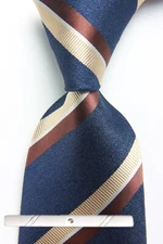 New Classic Striped Blue Brown JACQUARD WOVEN 100% Silk Men's Necktie Tie