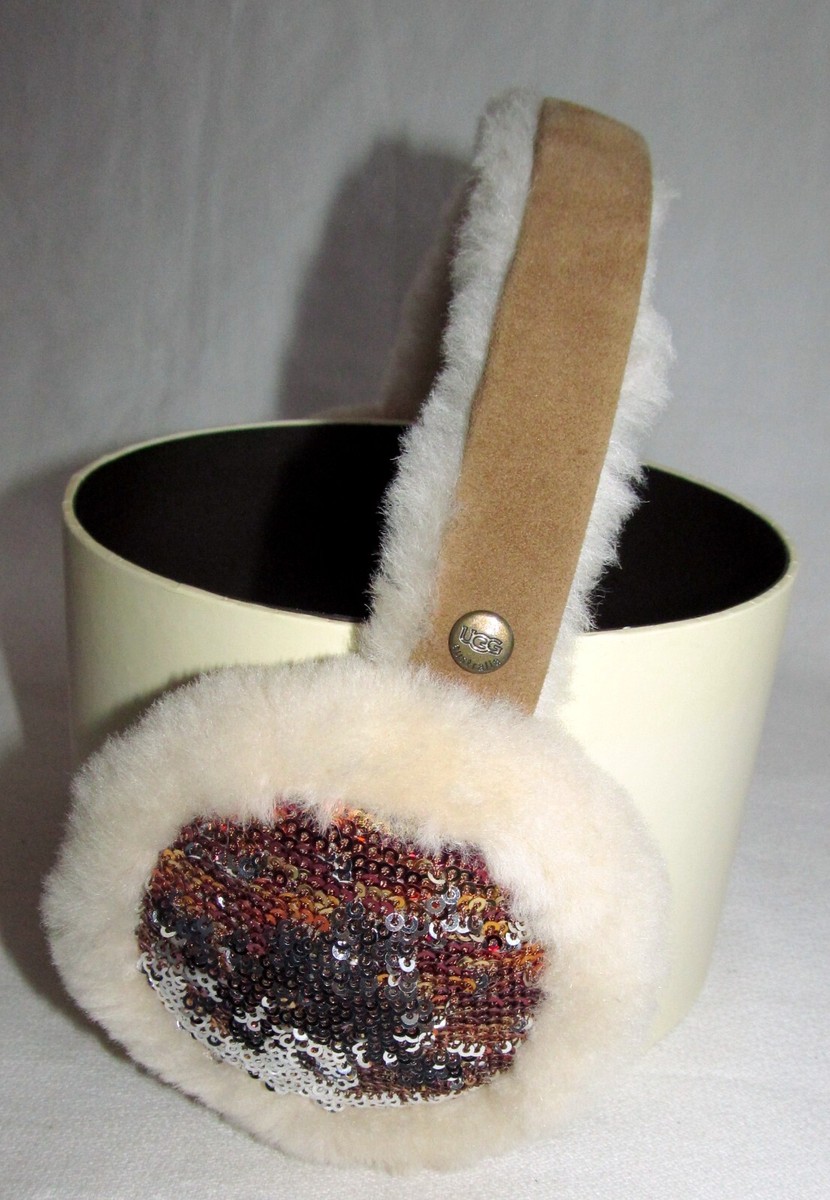 UGG Brown Shearling Fur Rose Gold Sparkle Sequins Headband  display picture 2