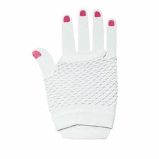 Neon Tone Fishnet Finger less Wrist Gloves Sleeves Punk Fashion Costume - White