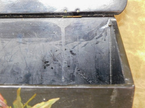 Antique c. 1880 Papier Mache Wall Rack BlacLidded Storage Box For Mail / Gloves - Picture 22 of 24