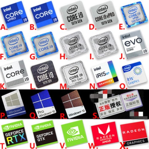 Intel Core i9 Vpro EVO RTX GTX VEGA Win 10 Etykieta Naklejka na laptopa PC Komputer