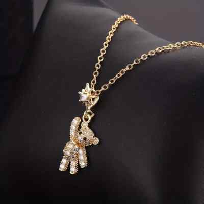 9K vergoldet Teddybär Schaukel auf einem Stern Strass mit Zirkonia Kette Anhänger