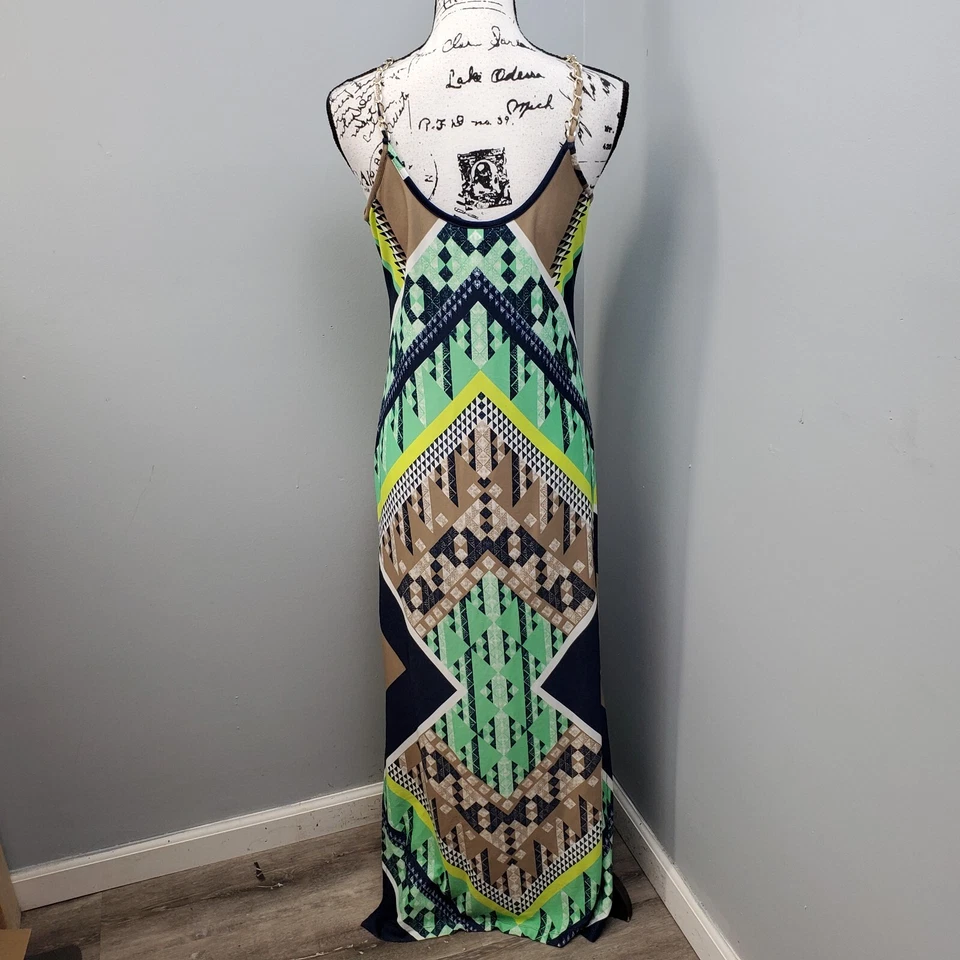 MSK Long Maxi Dress Womens Small Multi Geometric Stretch Chain Straps Side Slit - Изображение 2 из 4