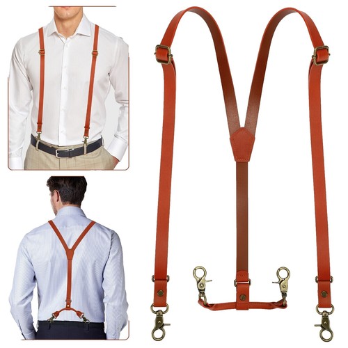 HERMES Suspenders Belt Canvas Leather 2 Set Orange Auth bs29192 HERMES Suspenders Belt Canvas Leather 2 Set Orange Auth  main image 3