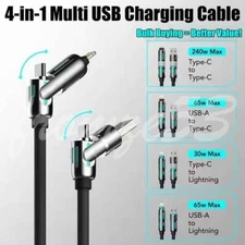 4 in 1 Multi-USB Charging Cable -MAX 240W Fast Charging/with USB A+Type C 6.6ft