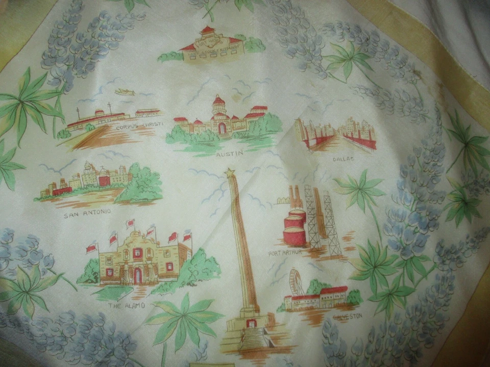 Pañuelo vintage Texas Lone Star State Souvenir 100 % seda pañuelo 16" Foto 3 de 4