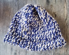 Nice Hand Knitted Wool Cap Blue and Beige