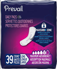 Prevail Daily Pads Maximum Absorbency Control Pads, Long, 39 Count