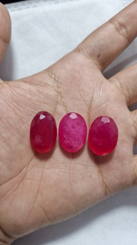 66.25 CARAT RED RUBY DYED GEMSTONE OVAL CABOCHON FACETED LOOSE 3 PIECE SET - Picture 8 of 9