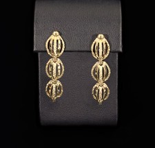 14K Gold Diamond Cut Filigree Drop Earrings