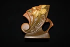 Roseville Clematis Art Pottery Brown Ceramic Cornucopia Vase 193-6 Vintage