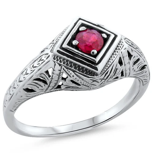 GENUINE RUBY CLASSIC STYLE 925 STERLING SILVER ART DECO DESIGN RING         #186