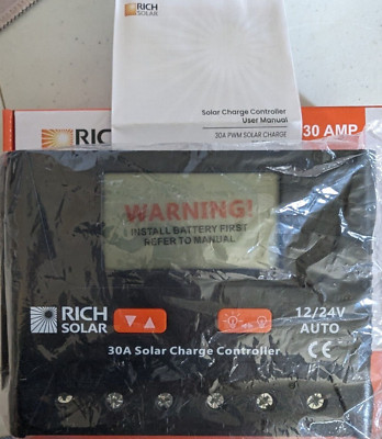 RICH SOLAR 30A 12V/24V RS-PWM30P Solar Charge Controller NIB