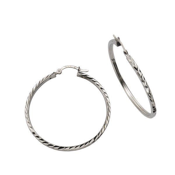 Creolen Ohrringe 925 Sterling Silber Rhodiniert Diamantiert Durchmesser 40 Mm F-image