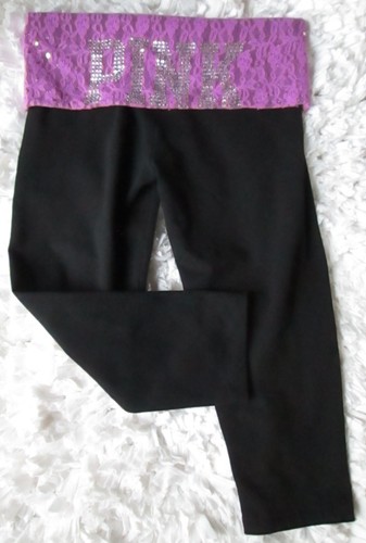 PANTALONES CORTOS DE COLECCIÓN VICTORIA'S SECRET ROSA YOGA PLEGABLE LENTEJUELAS MORADAS BLING TALLA S - Imagen 4 de 6